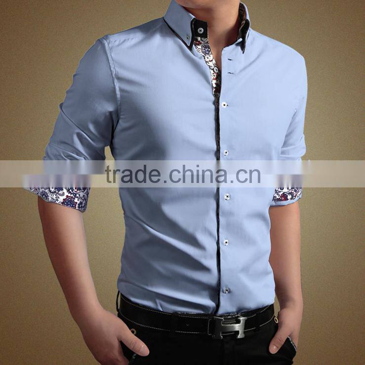 2015 New style 100% cotton long sleeve double collar men dress shirt in bulk