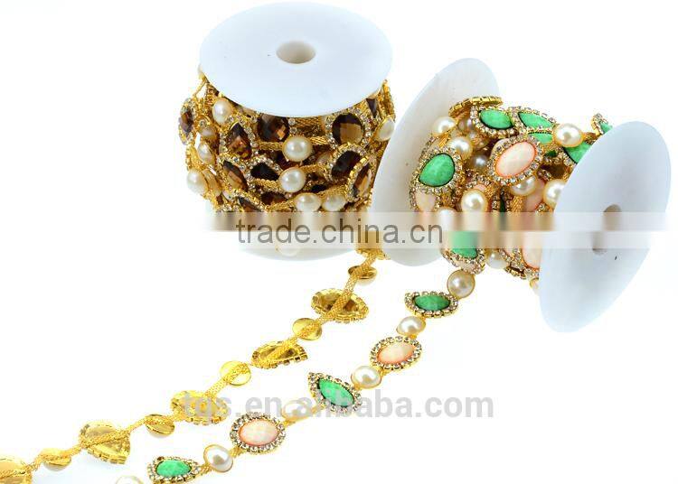 Hot Sell Cup Chain Pearl and Rhinestone Cadena de la taza for Dresses Decoracion
