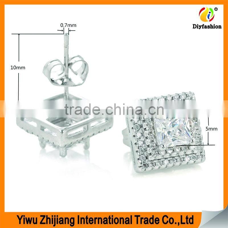 Double row diamond Set square zircon Platinum plating Zircon stud earrings