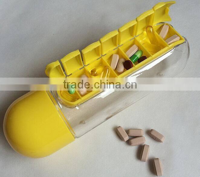 Plastic Sports Water shaker With Pill Box One Week Pill Organizer Drinking Bottle