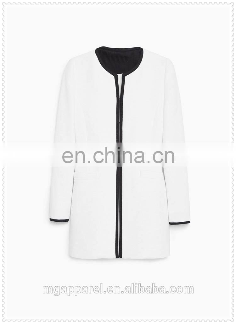 wholesale OEM fashion winter coat textured cotton-blend round neck white women's coat