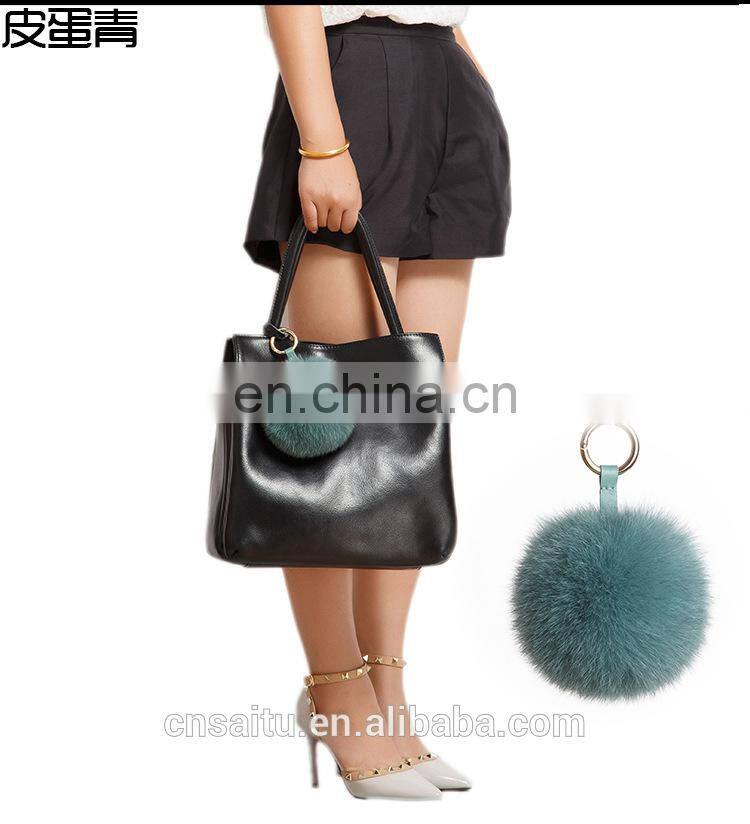 Genuine Fox Fur Keychain In Multicolor Pompom Bag Accessories Fur With Leather