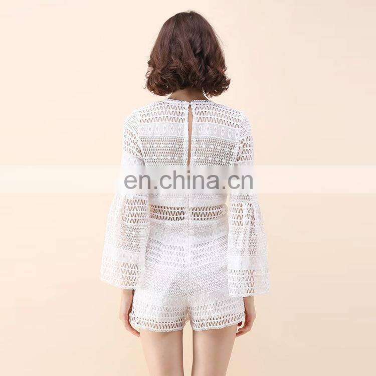 Trendy new designs white ladies jumpsuit crochet playsuit romper