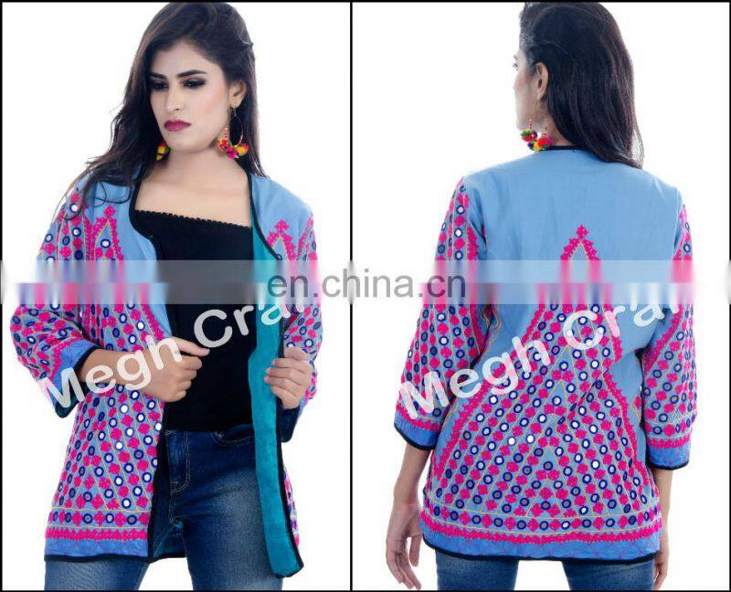 Indian Handmade Elephant Style Jacket Shrug- Indian Gamthi Elephant Style Jacket koti- Kutch Embroidery Short Jacket