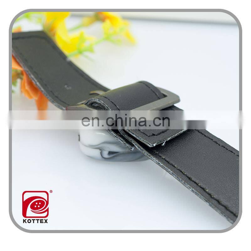 Leather Toggle belt button with metal buckle for coats