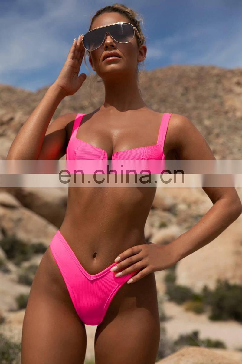 Neon Green V-bar Underwire Bikini 2019 Female Swimsuit Women Swimwear Two-piece V Shape Wire Bikini Set Bather Bathing Suit