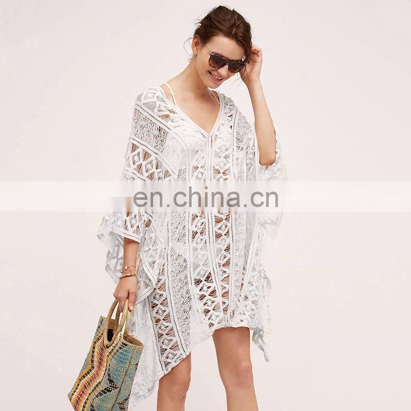 White Knitted Beach Cover up dress Tunic Long Pareos Bikinis Beach Dress Cover UP Swim Cover up Beachwear