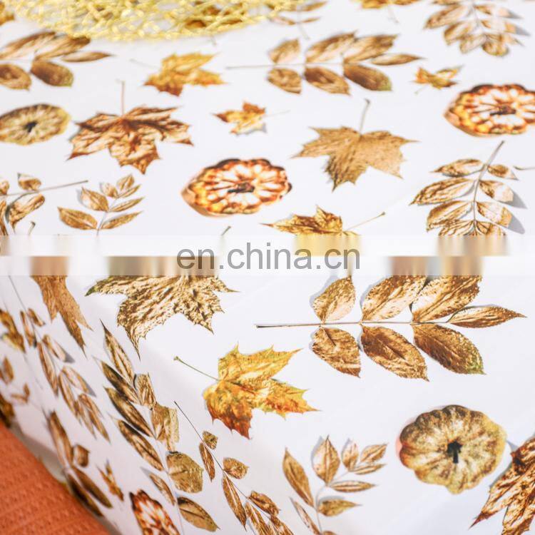 Autumnal Breeze Shimmer Fall Yellow Leaves Damask Printed Fabric Wholesale Tablecloth Table cloth
