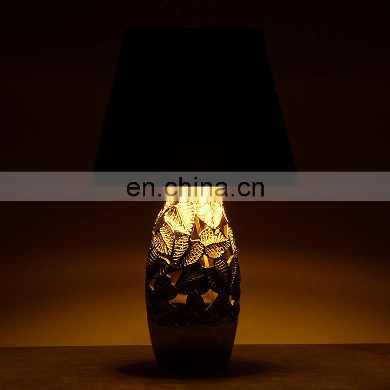 new design of rattan pattern ceramic desk lamp for indoor room