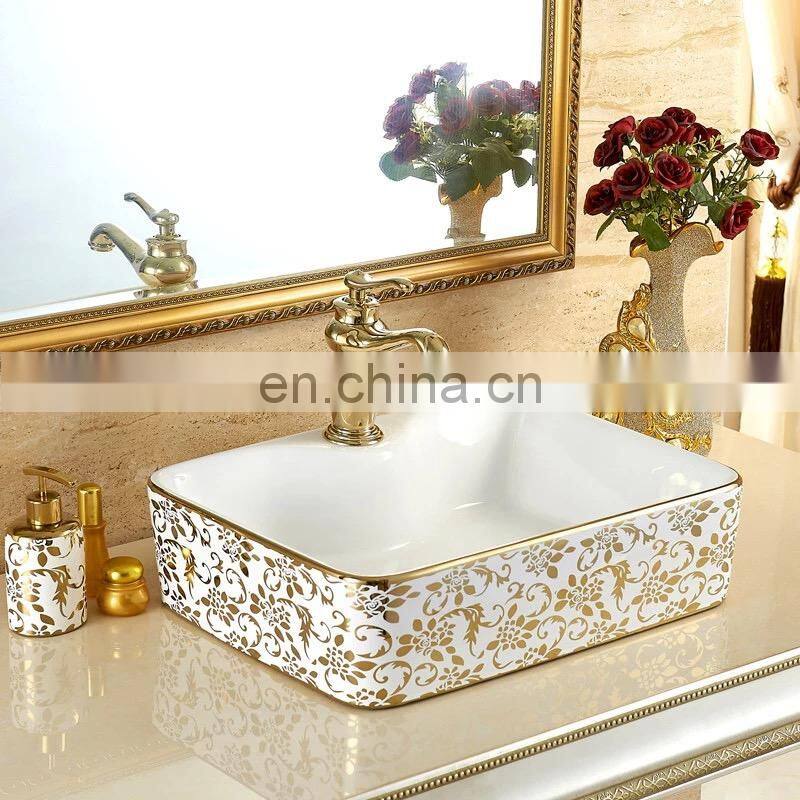 Rectangular shape european royal style ceramic wash sink