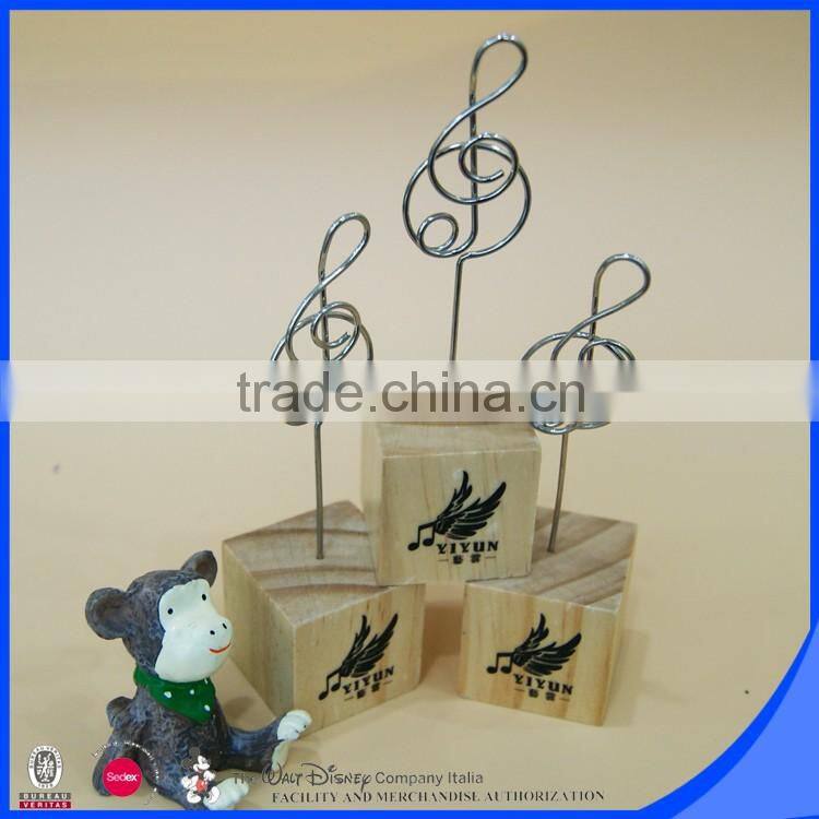 Music note wire clip square wood base picture holder