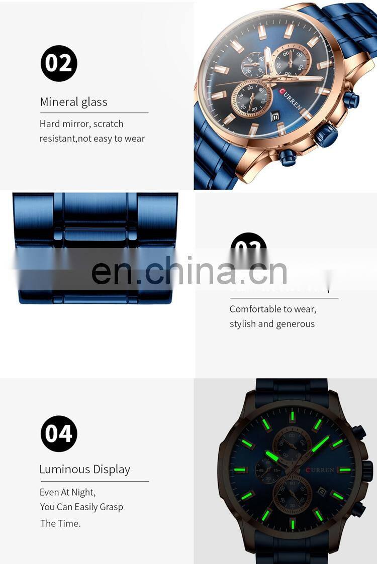 CURREN 8348 Men Stylish Big Dial Quartz Watches Stainless Steel Chronograph Calendar Business Classic Dress Mens Watch