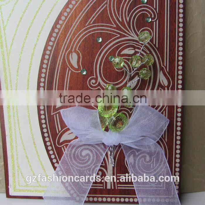 2016 Hot Sale Customized Love Design Wood Wedding Invitation Card with Ribboon