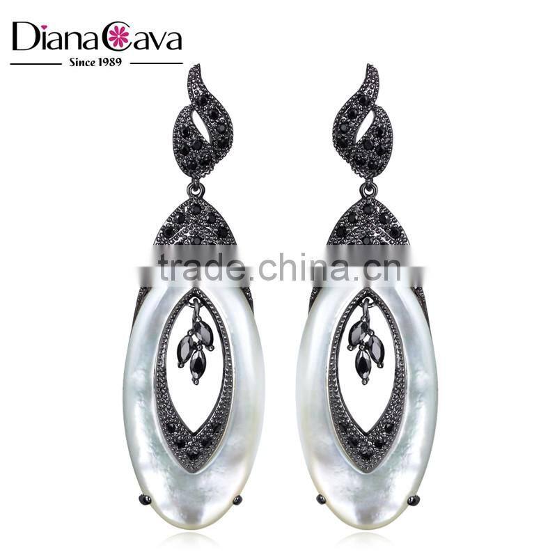 New 2016 Trend Gun White Gold Plated Natural Shell Piece Oval Shape Drop Earrings