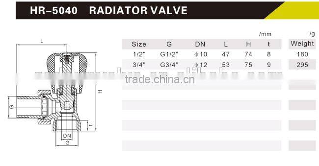 HR5040 brass radiation valve with drain angle chrome