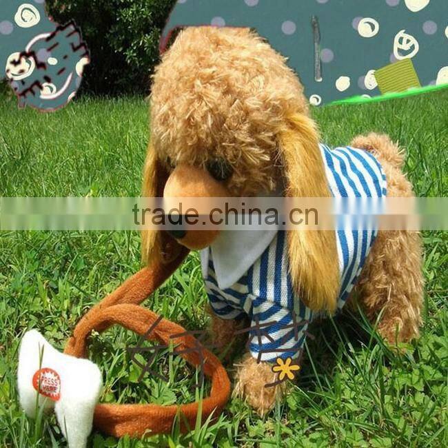 Led plush musical walk teddy dog toy with cord towing