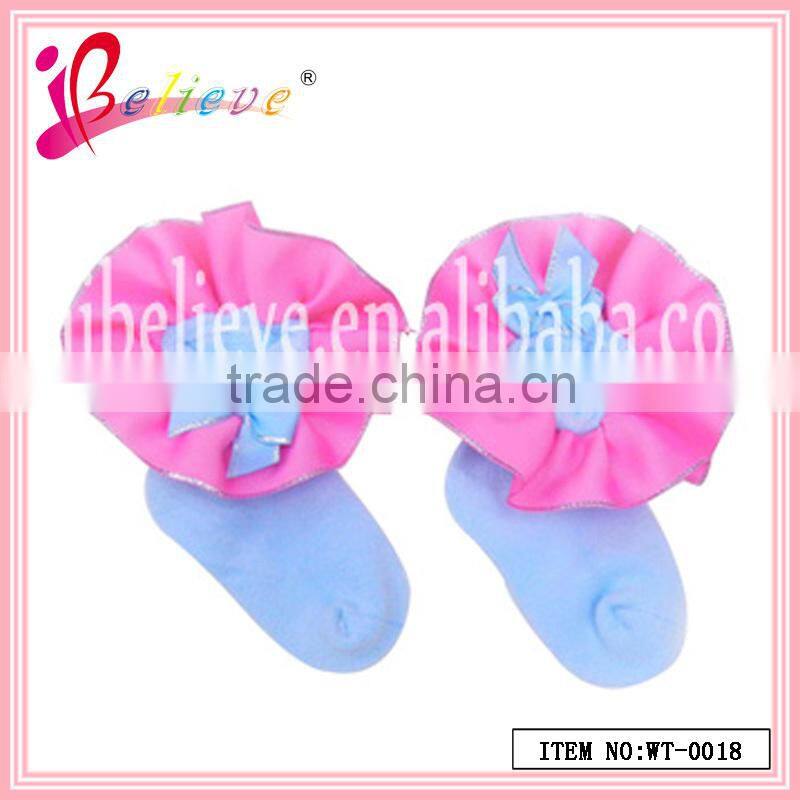 Delicate floral ribbon bow decoration factory bulk wholesale socks for cute baby (WT-0017)