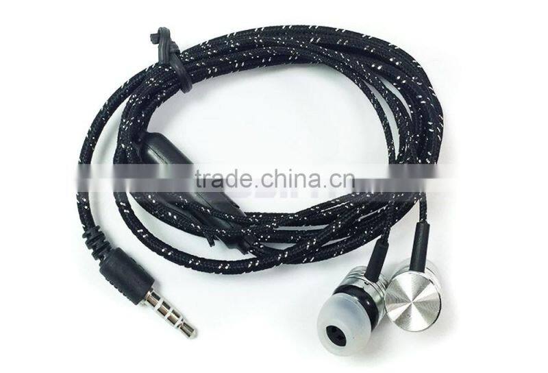 Cheap 1M Gold Red Green Silver Headphone Headset Braided Earphone with Mic For Mobile Phone