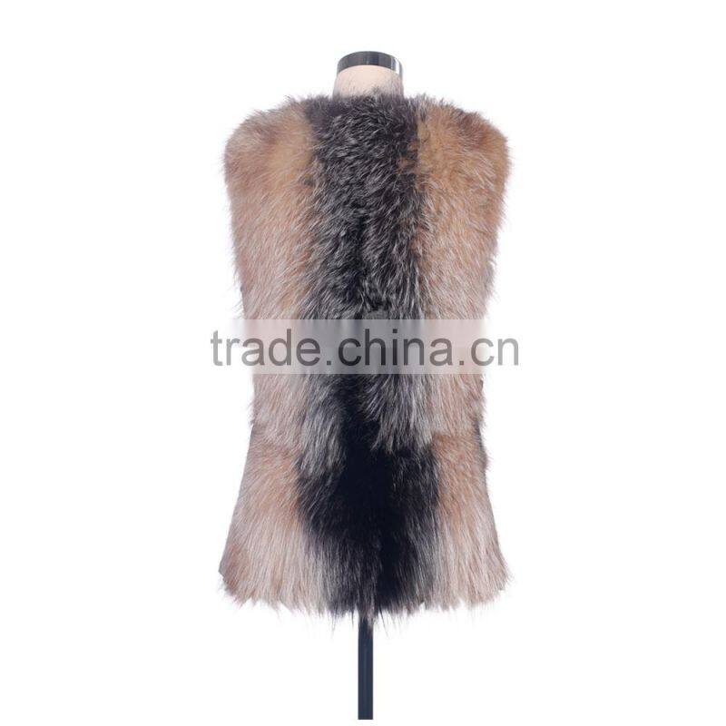 QD30559 Women Winter Mid-long Genuine Ombre Color Raccoon Fur Vest with Sheep Skin