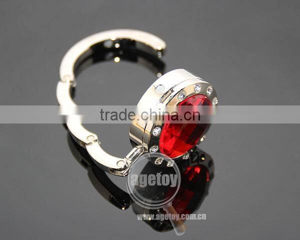 Round Red Crystal White Rhinestones Multi-function Fashion Handbag Hook Hanger Promotion Metal Foldable Mirror Bag Holder