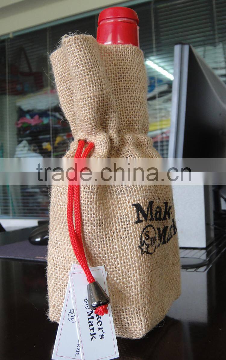 Jute drawstring wine bag,wine bottle bag