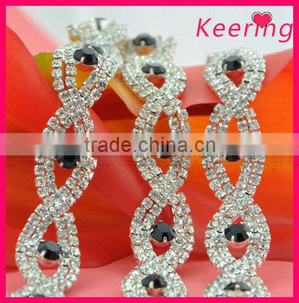 wholesale clear crystal cup chain trim with jet color rhinestone center WRC-239