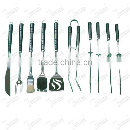 10 PCS Stainless steel bbq tool set with wooden handle