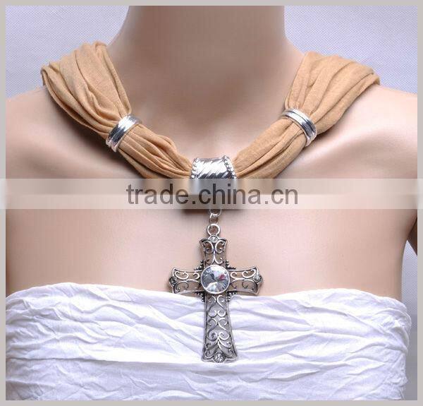 Large diamond cross pendant charm necklace scarve