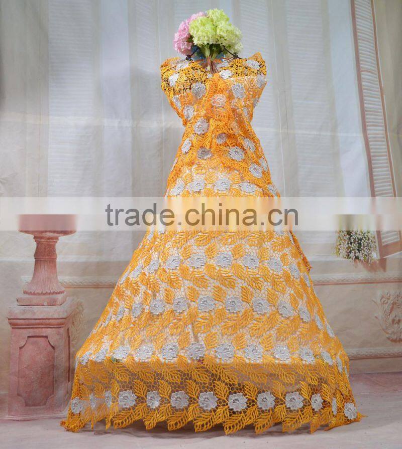 2015 new fashion lady dress nigeria heavy cord lace spangles lace for party dress