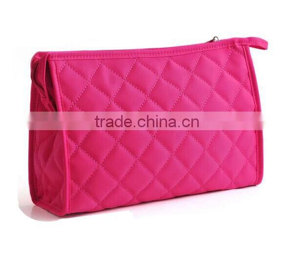 Pink Nylon Gridding Rectangle with Zipper Closure Makeup Pouch/Bag/Case Cosmetic Tool