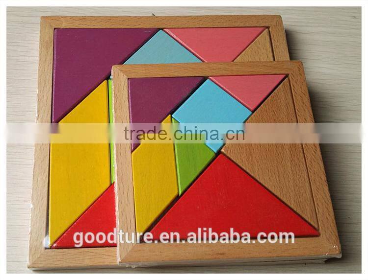 2015 Hot Sale Water Based Painted Colorful Beechwood Tangram