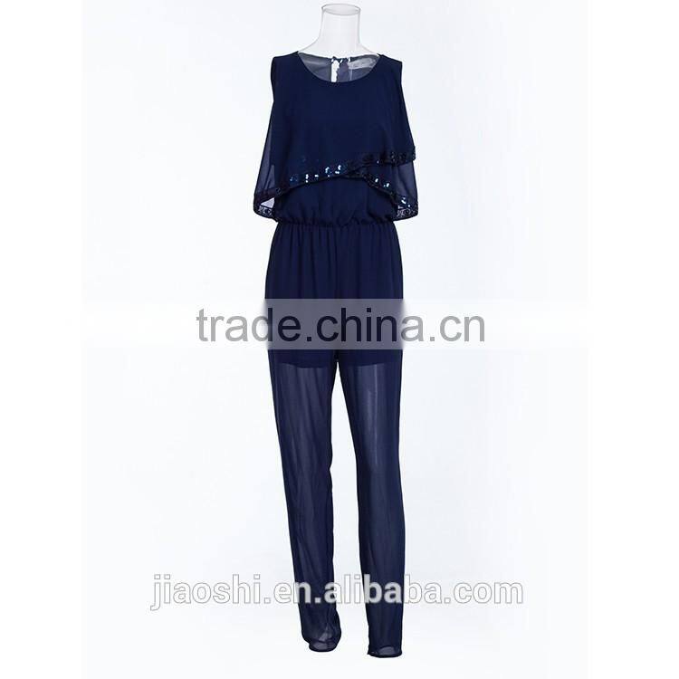 OEM custom madecasual loose style sexy one piece chiffon women jumpsuit for ladies