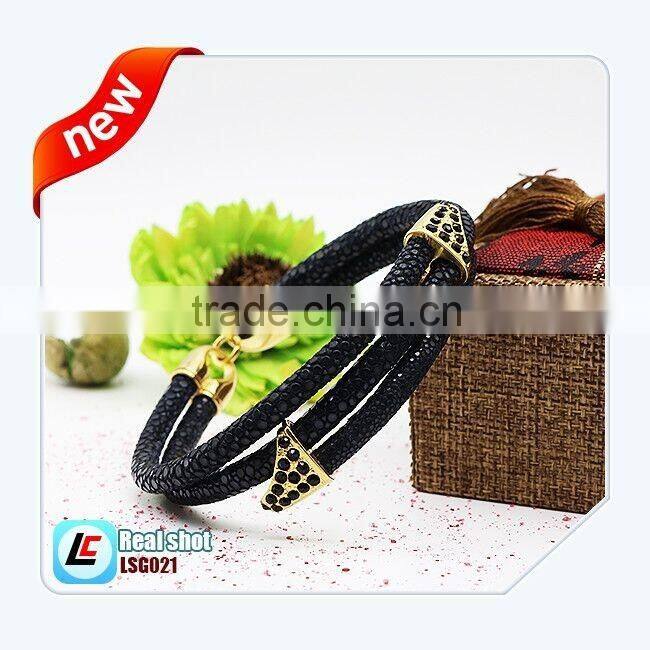 Fashionable high class leather bacelet genuine stingray skin leather bracelet