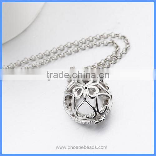 Newest Fashion Jewelry Women's Openable Rhinestones Pave Metal Cage Chime Box Sound Ball Pendant Pregnancy Necklaces HBAC-M047
