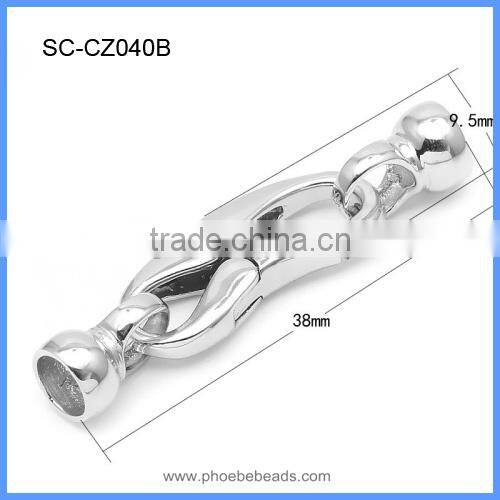 Wholesale White Rhodium Plated 925 Sterling Silver Lobster Spring Clasp With End Cap For Pearl Jewelry SC-CZ040