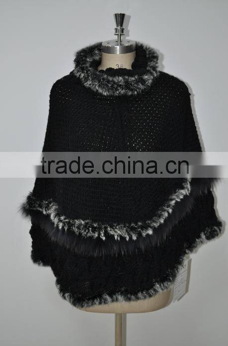 women fashion knitted real rabbit fur shawl LK16F014