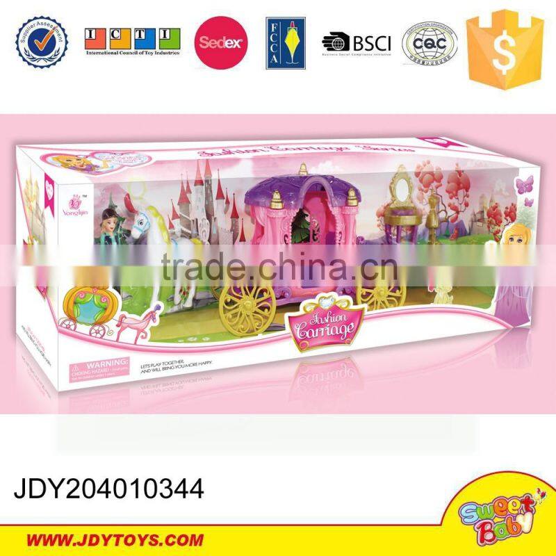 Fashion carriage toy plastic horse carriage with doll and sofa