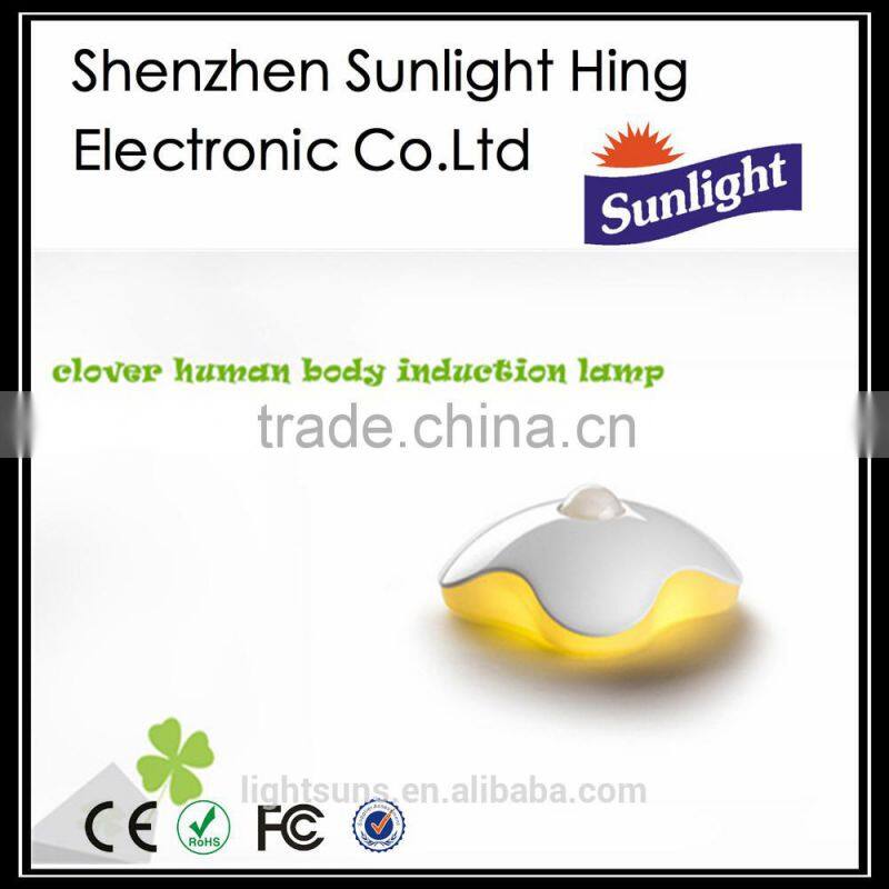 2015 New Design Four Leaf Clover Shape High Brightness White Or Yellow Human Body Induction Lamp with 3M tape