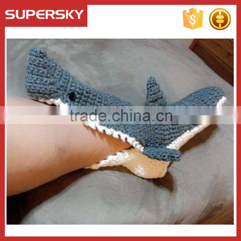 A-194 hand knit shark slipper socks animal handmade knitting slippers socks knitted pattern shark socks slippers