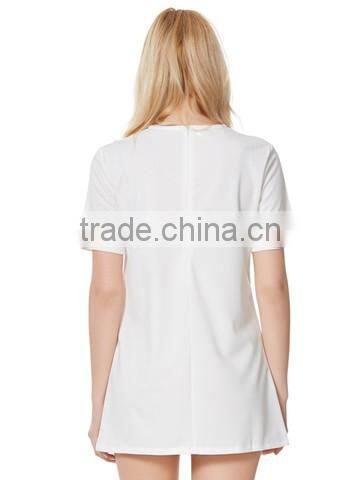 Hot selling low MOQ summer design ladies cool embellished t-shirt women