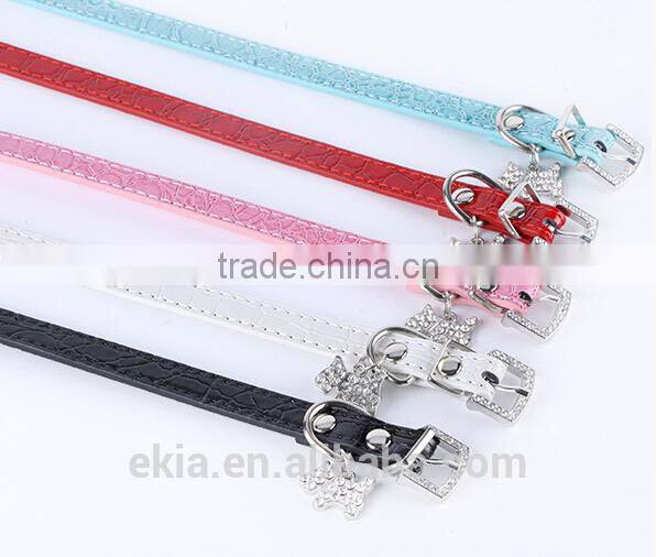Cute Neck Strap Dog Crystal Pendant PU Leather Puppy Cat Pet Dog Collar Buckle