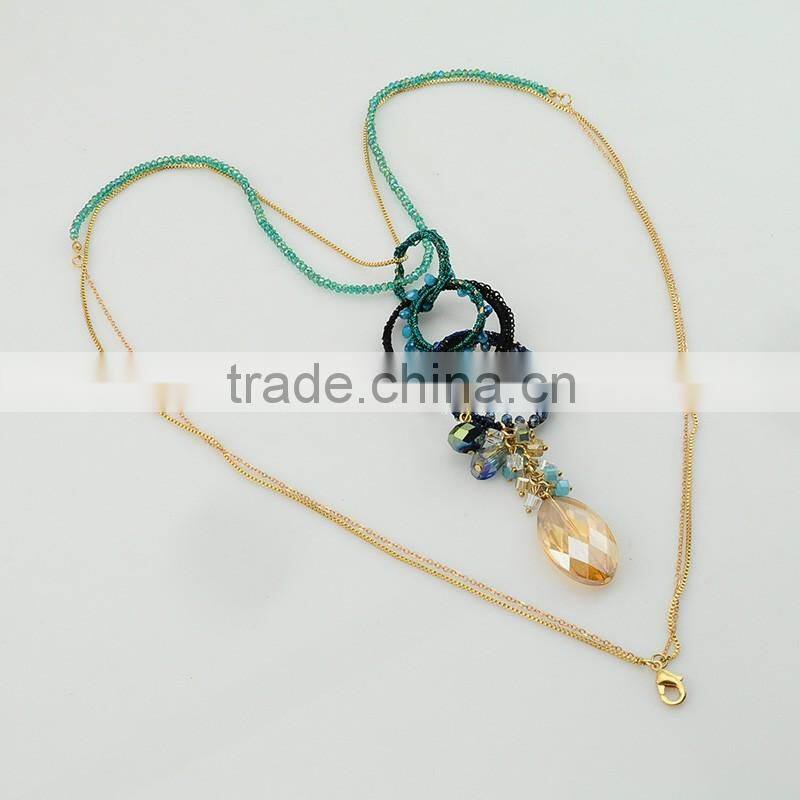 Fancy Electroplating Metal Bead Chain Necklace Beaded Jewelry With Pendant
