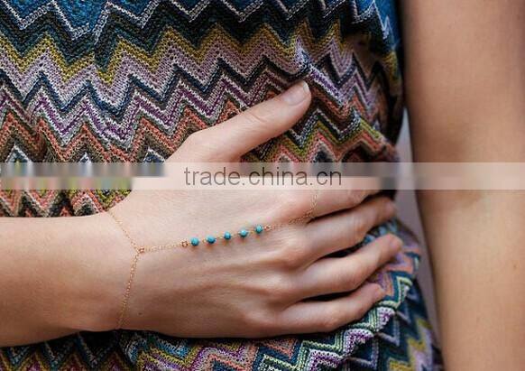 New charm Hot Selling Fashion Turquoise Gold Chain ring Cuff Bracelet