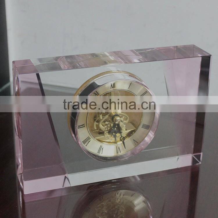 pink clear good quality wholesale crystal desk clock for wedding favor