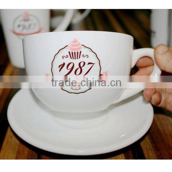 Bulk wholesale white custom printed ceramic tea cups and saucers