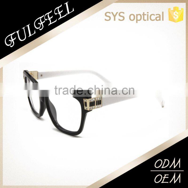 High quality acetate optical frame with spring hinge jewelry decoration