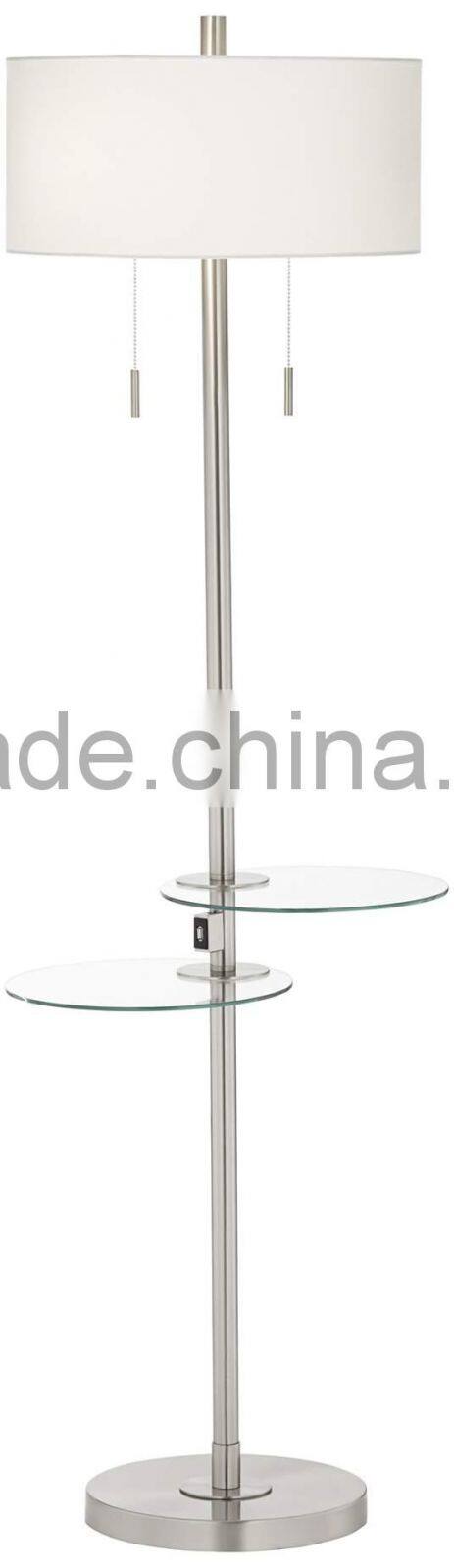 1024-21 two glass trays a brushed nickel finish Functional and stylish Concierge Double Tray Floor Lamp with USB