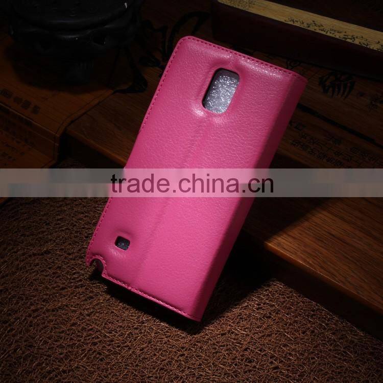 Hot Selling Ultra Thin Lichee PU Leather Case Wallet Folio Flip Cover for Samsung GALAXY Note 4