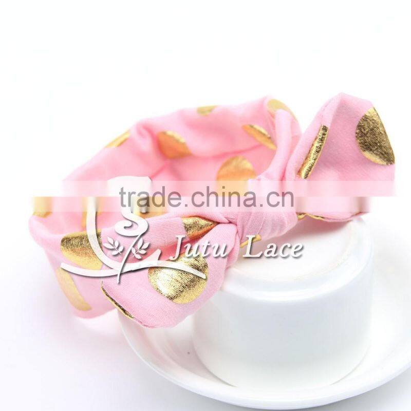 New Full Head Cover Head Turban Head Wrap Hair accessories, Wholesale gold foil dot bunny ear Dot Turban Headbands