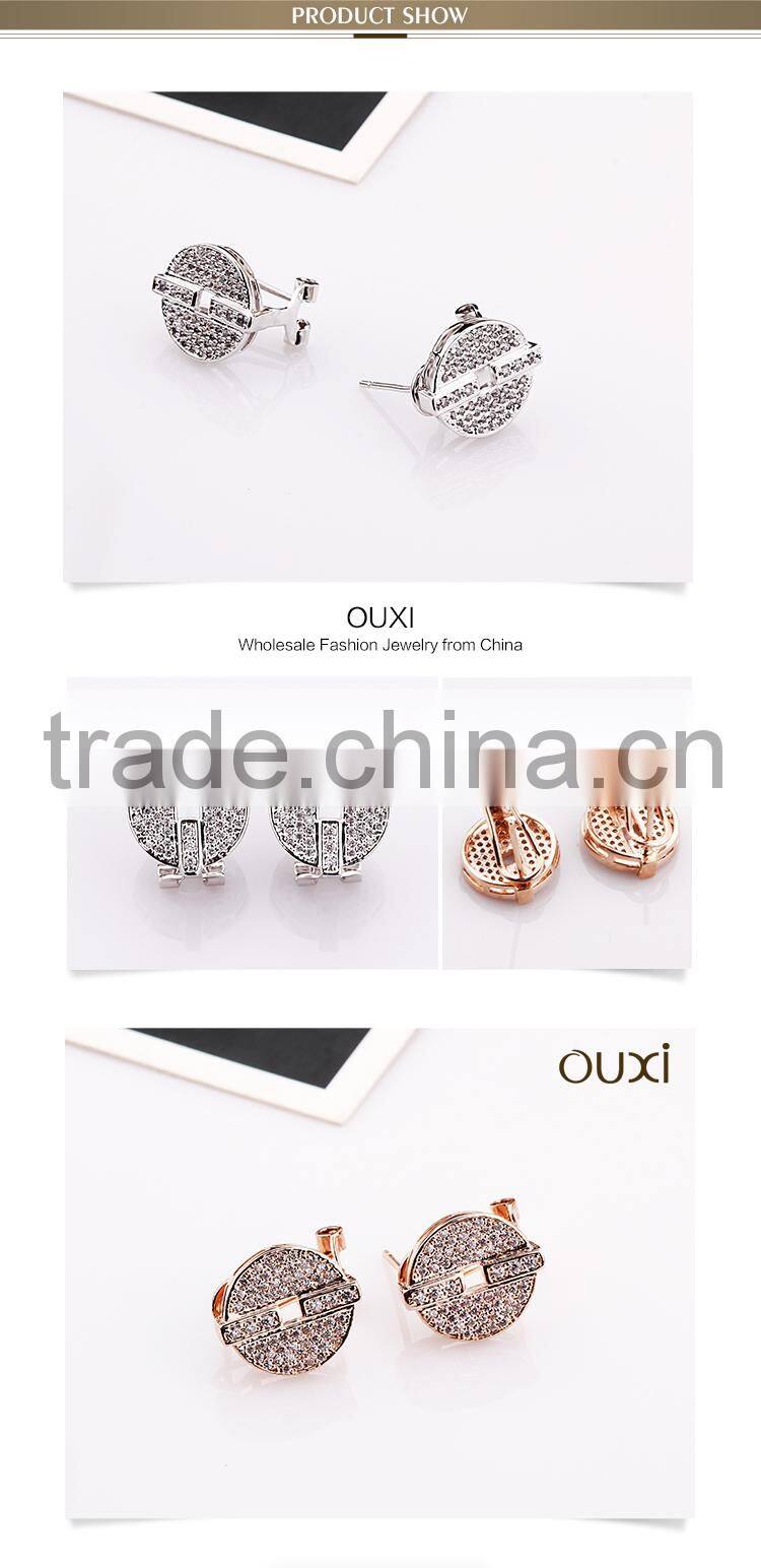 OUXI Britainic Style rhudium plated/gold plated stud austrian crystal round earrings 20897-1